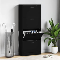 vidaXL Shoe Cabinet Black 63x24x147 cm Engineered Wood 1