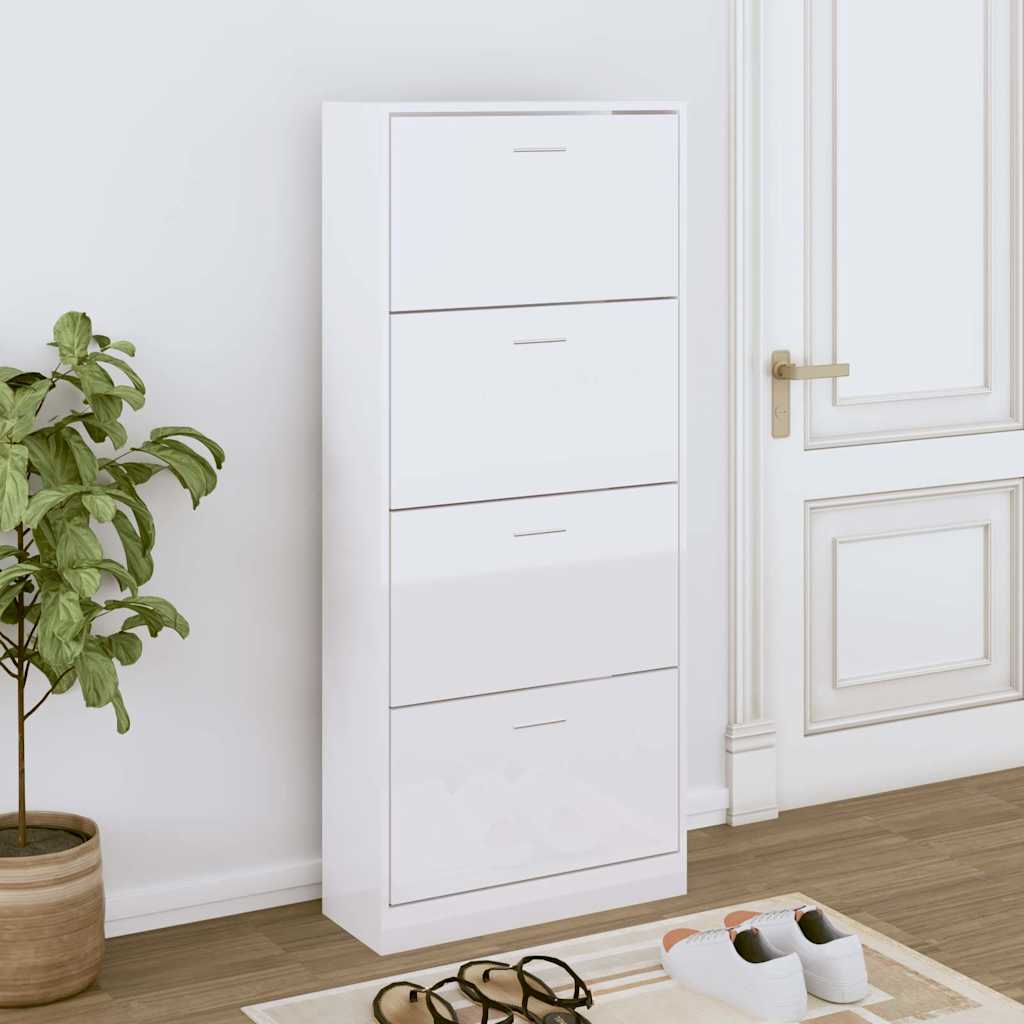 vidaXL Shoe Cabinet High Gloss White 63x24x147 cm Engineered Wood 1