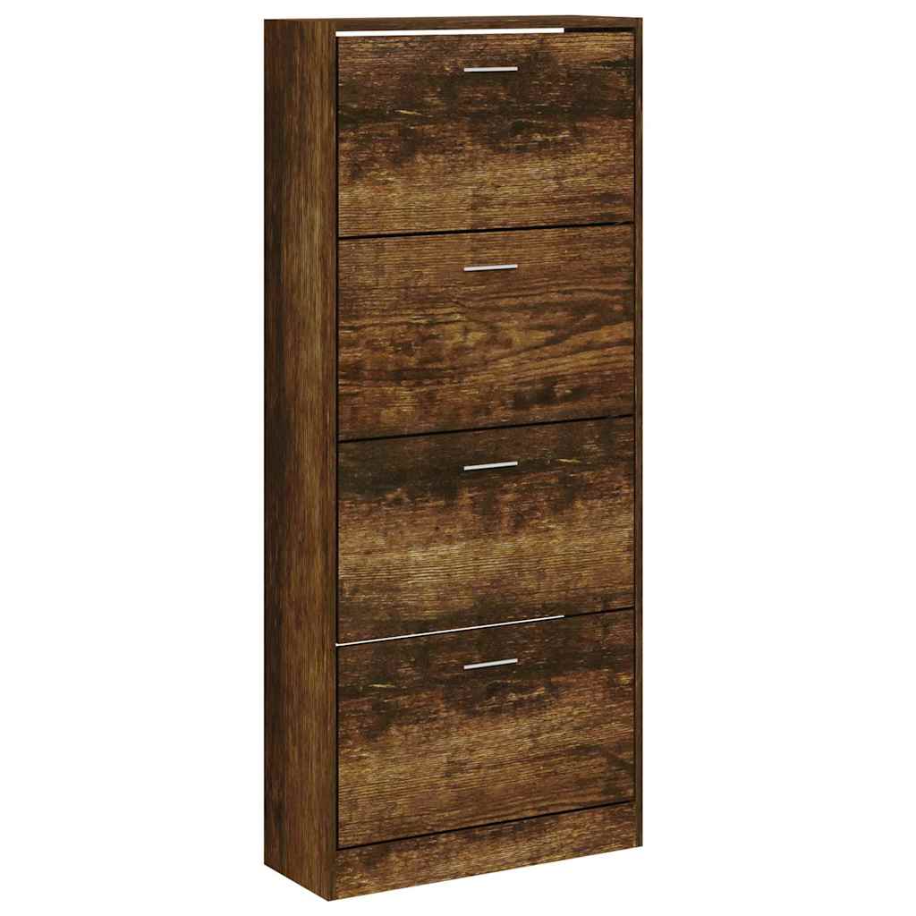 vidaXL Shoe Cabinet Smoked Oak 63x24x147 cm Engineered Wood 2