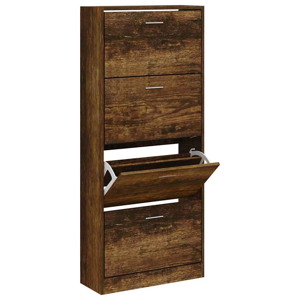 vidaXL Shoe Cabinet Smoked Oak 63x24x147 cm Engineered Wood 3