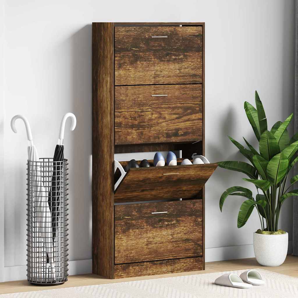 vidaXL Shoe Cabinet Smoked Oak 63x24x147 cm Engineered Wood 1