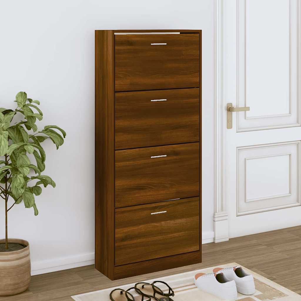 vidaXL Shoe Cabinet Brown Oak 63x24x147 cm Engineered Wood 1