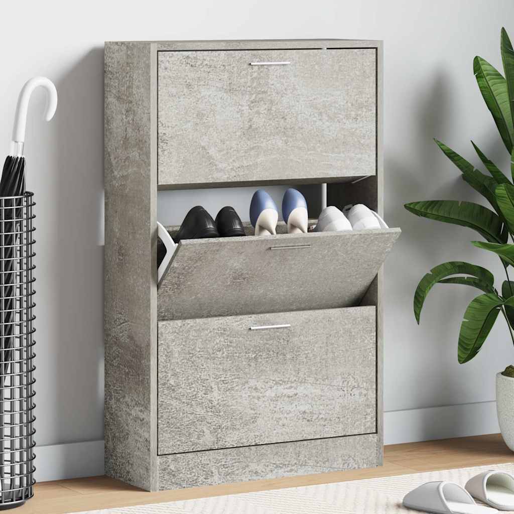 vidaXL Shoe Cabinet Concrete Grey 63x24x103 cm Engineered Wood 1