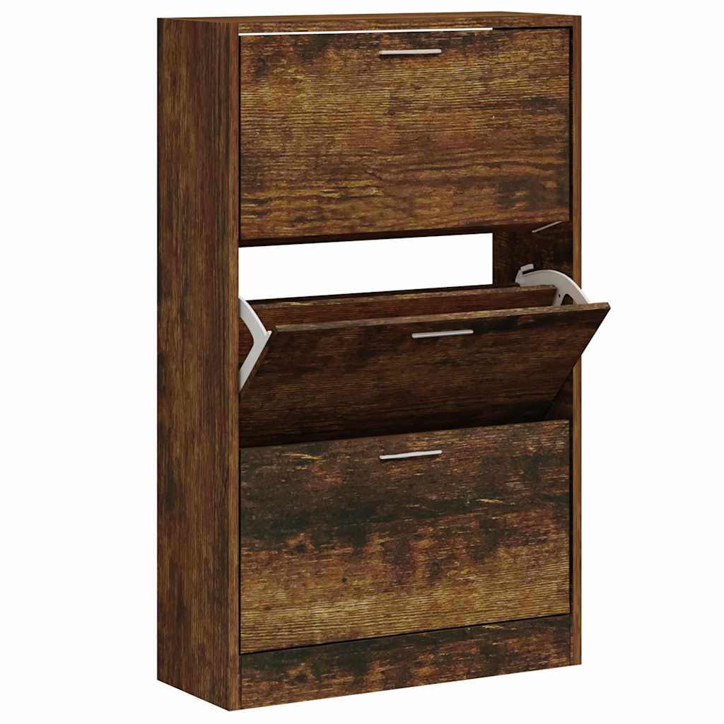 vidaXL Shoe Cabinet Smoked Oak 63x24x103 cm Engineered Wood 3