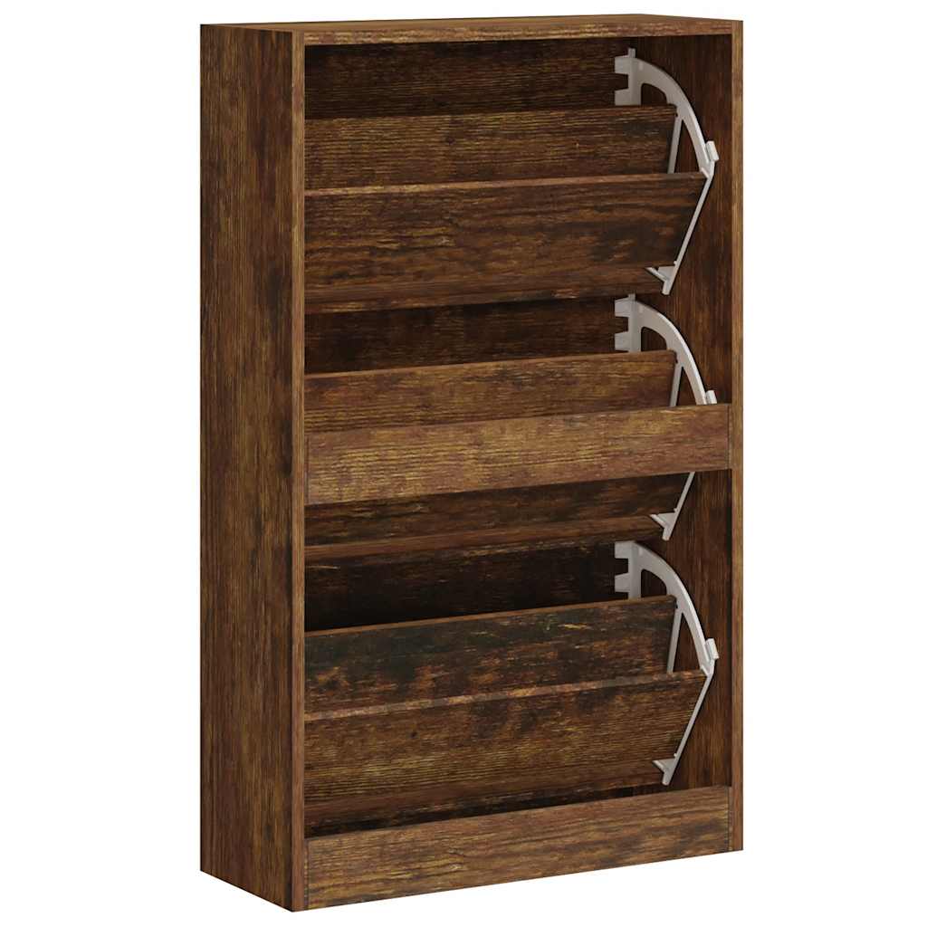 vidaXL Shoe Cabinet Smoked Oak 63x24x103 cm Engineered Wood 6