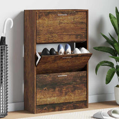vidaXL Shoe Cabinet Smoked Oak 63x24x103 cm Engineered Wood 1