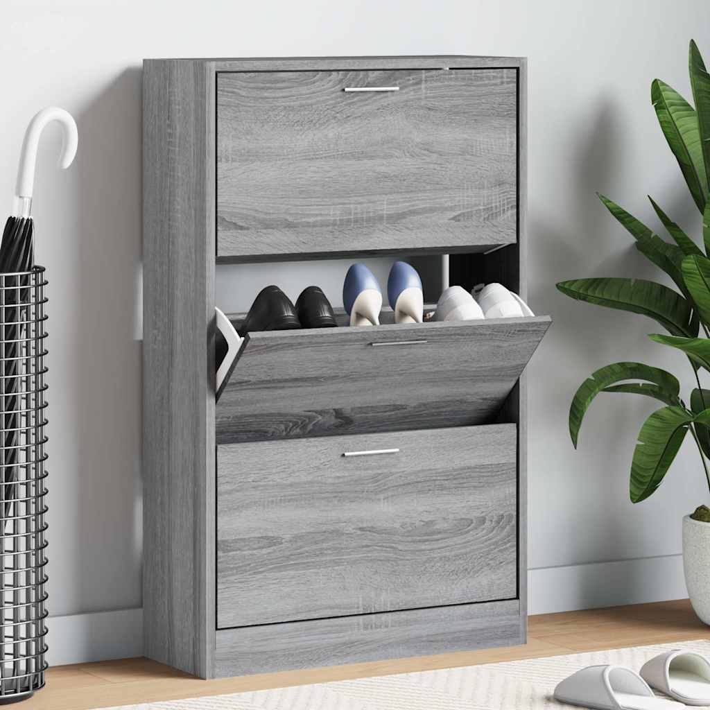 vidaXL Shoe Cabinet Grey Sonoma 63x24x103 cm Engineered Wood 1