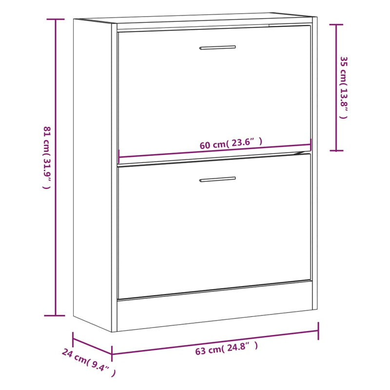 Shoe Cabinet High Gloss White 63x24x81 cm Engineered Wood