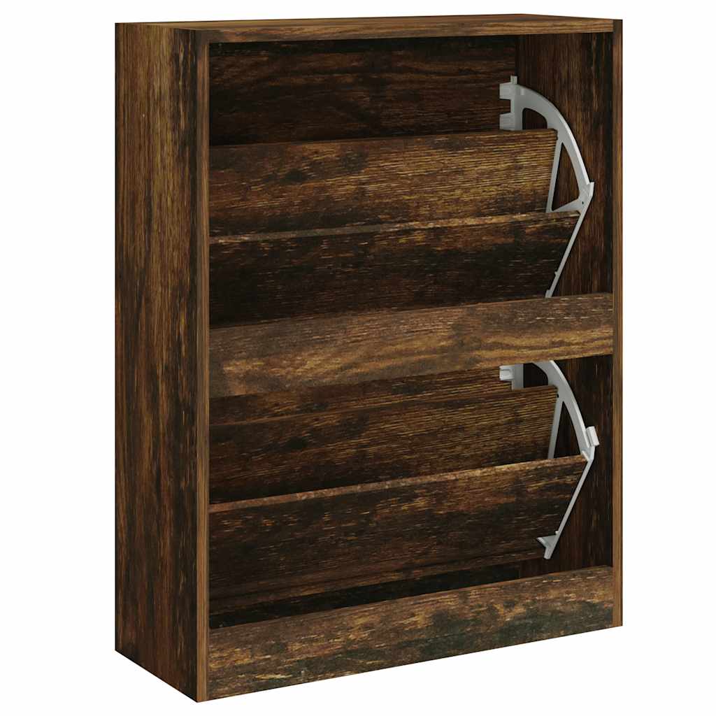 vidaXL Shoe Cabinet Smoked Oak 63x24x81 cm Engineered Wood 6