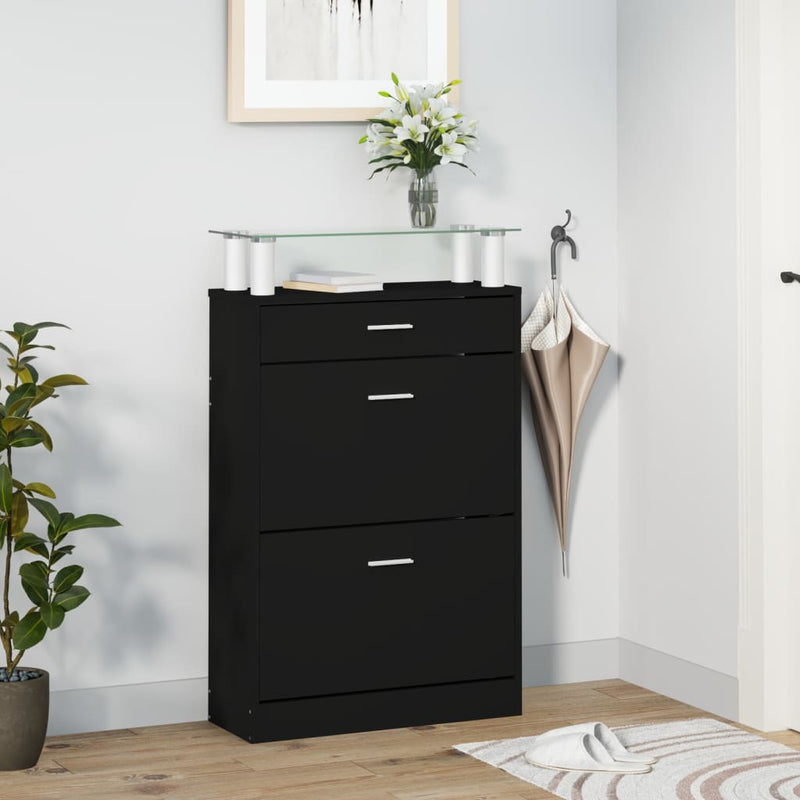 Shoe Cabinet Black 63x24x104 cm Engineered Wood