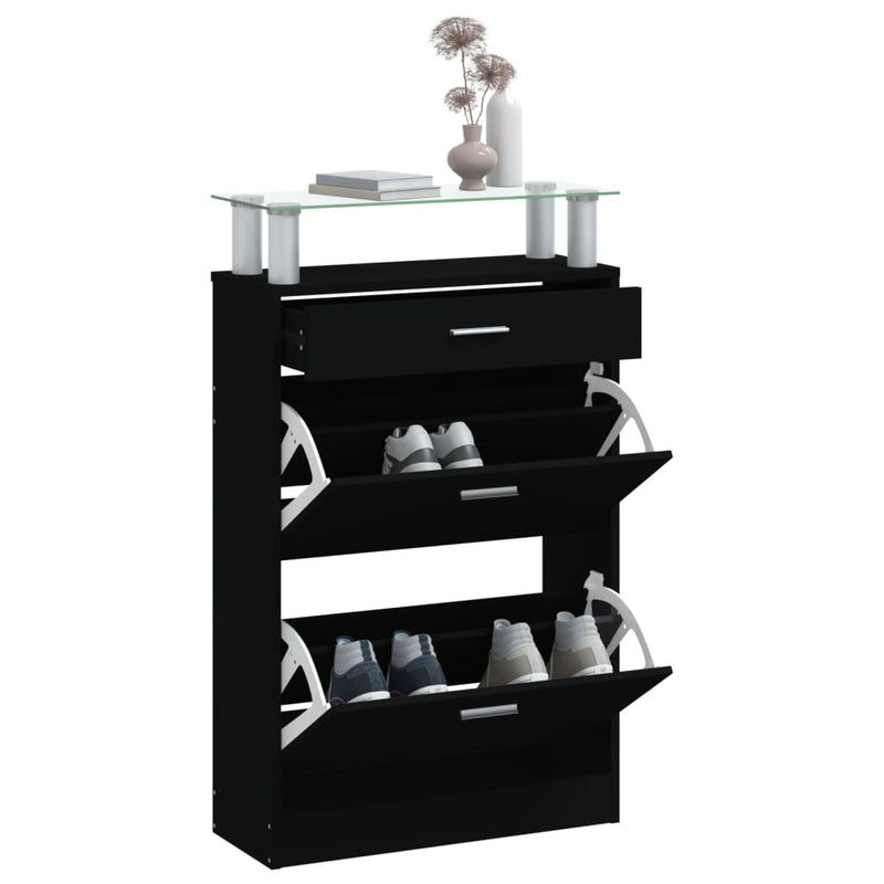 Shoe Cabinet Black 63x24x104 cm Engineered Wood