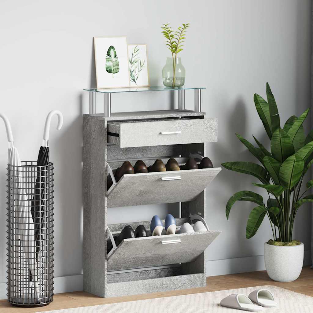vidaXL Shoe Cabinet Concrete Grey 63x24x104 cm Engineered Wood 1