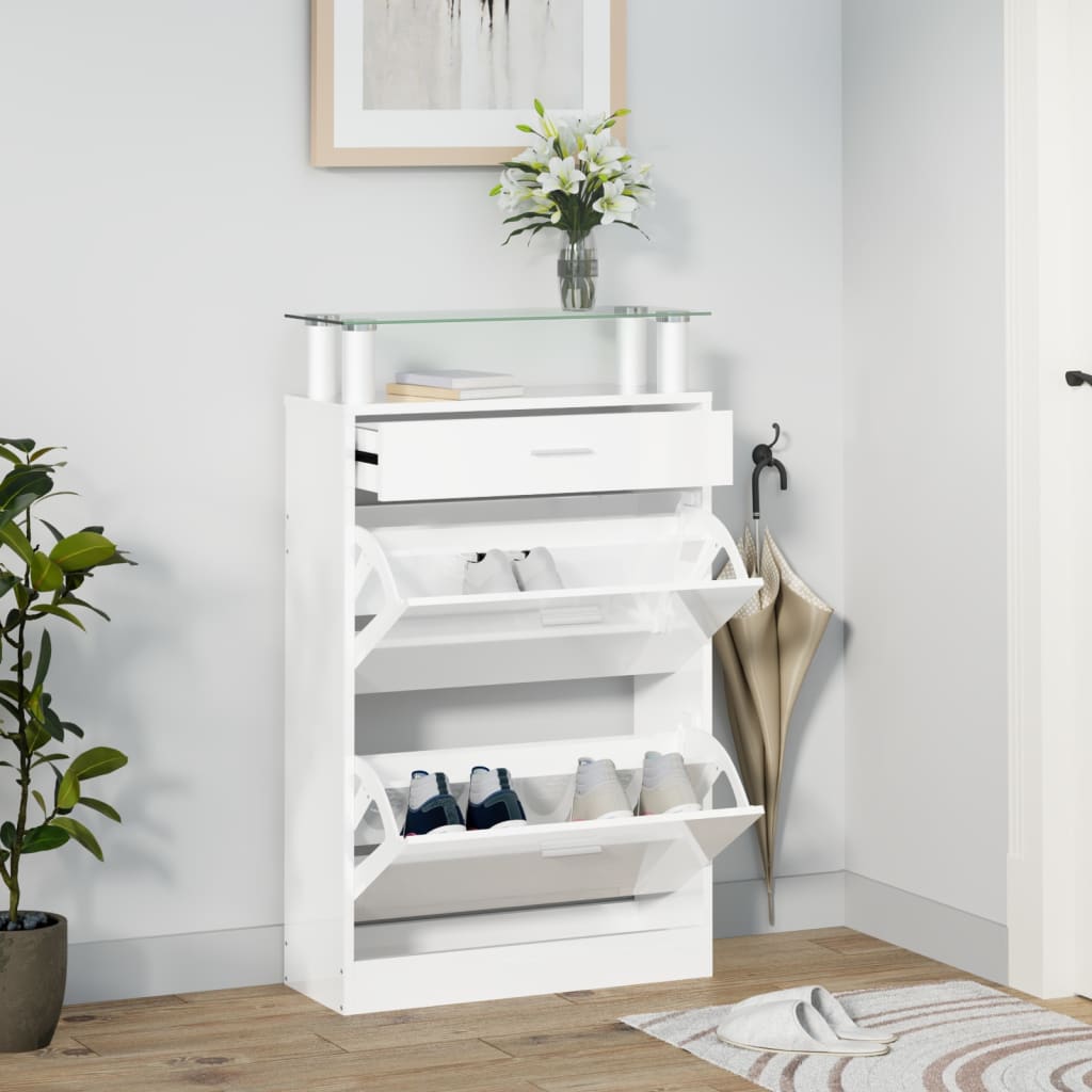 vidaXL Shoe Cabinet High Gloss White 63x24x104 cm Engineered Wood 1