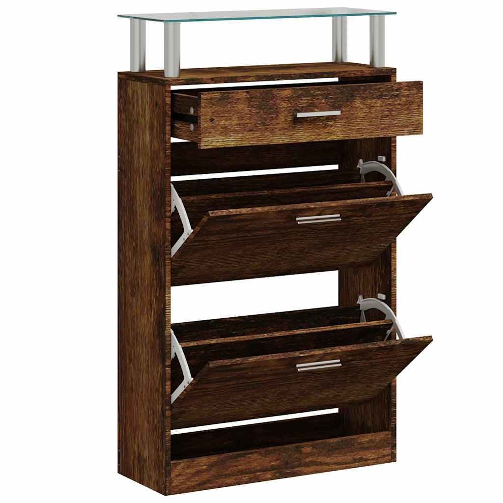 vidaXL Shoe Cabinet Smoked Oak 63x24x104 cm Engineered Wood 3