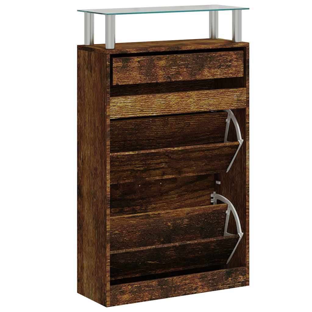 vidaXL Shoe Cabinet Smoked Oak 63x24x104 cm Engineered Wood 6
