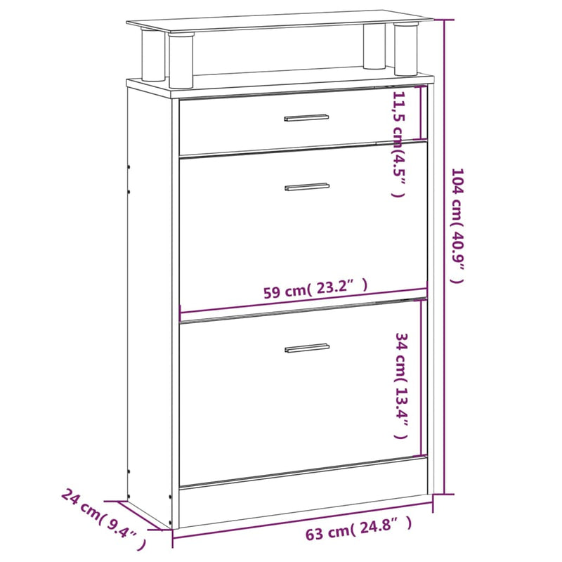 Shoe Cabinet Smoked Oak 63x24x104 cm Engineered Wood