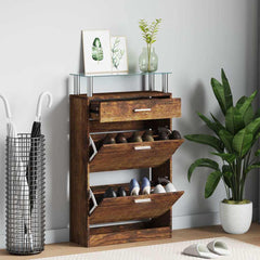 vidaXL Shoe Cabinet Smoked Oak 63x24x104 cm Engineered Wood 1