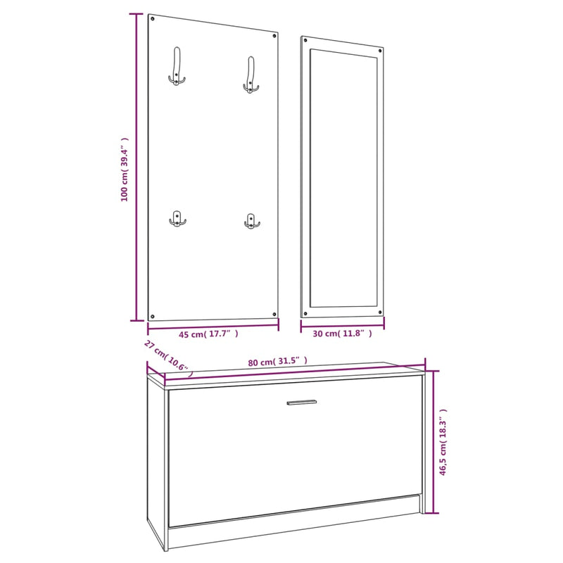 3-in-1 Shoe Cabinet Set Black Engineered Wood