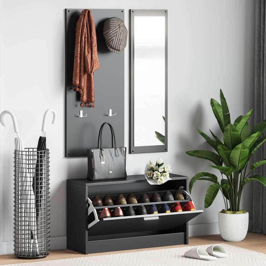 vidaXL 3-in-1 Shoe Cabinet Set Black Engineered Wood 1