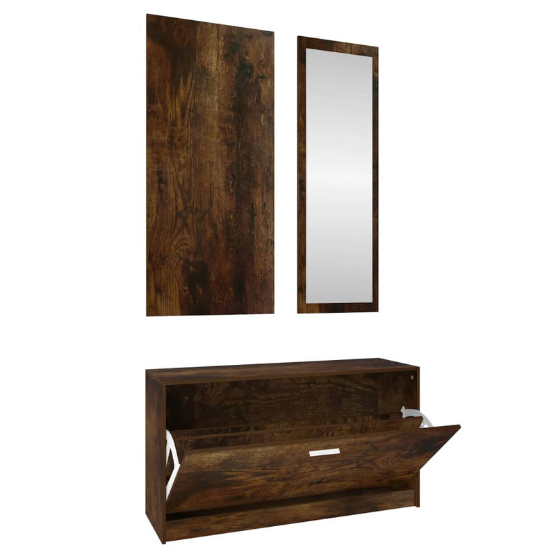 3-in-1 Shoe Cabinet Set Smoked Oak Engineered Wood