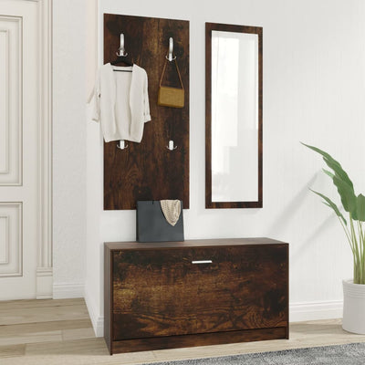 3-in-1 Shoe Cabinet Set Smoked Oak Engineered Wood