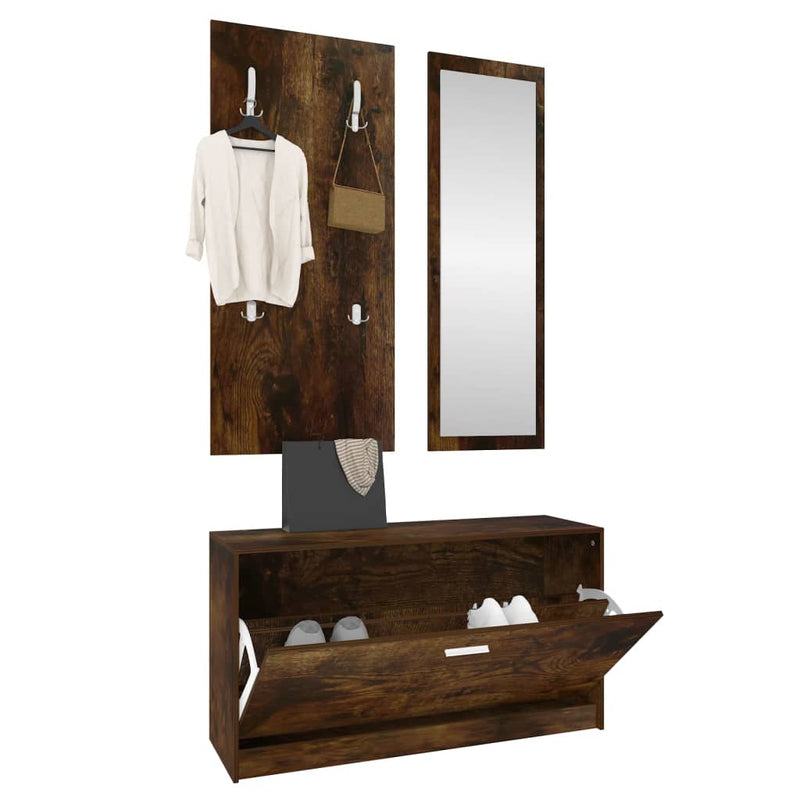 3-in-1 Shoe Cabinet Set Smoked Oak Engineered Wood