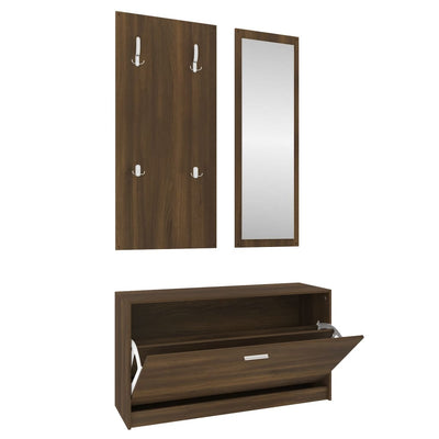 3-in-1 Shoe Cabinet Set Brown Oak Engineered Wood