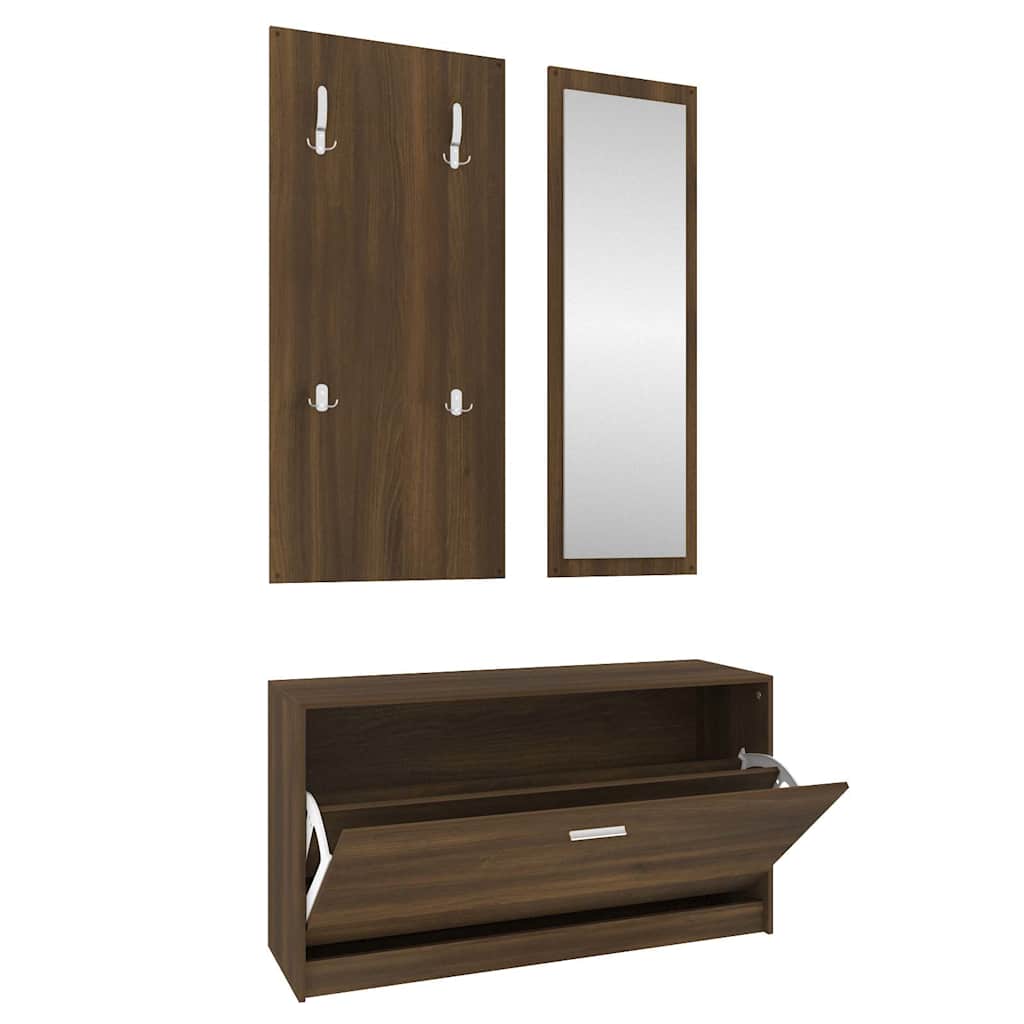 vidaXL 3-in-1 Shoe Cabinet Set Brown Oak Engineered Wood 5