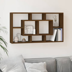vidaXL Wall Display Shelf 8 Compartments Brown Oak 1