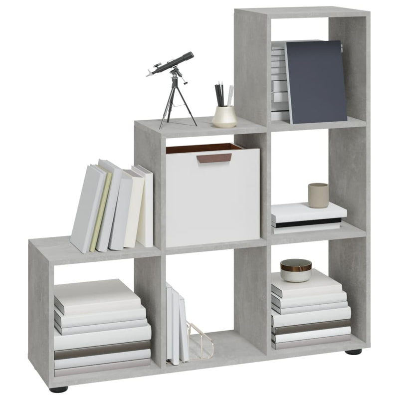 Staircase Bookcase Concrete Grey 107 cm Engineered Wood