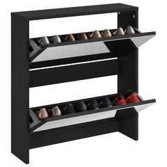 vidaXL Shoe Cabinet with Mirror 2-Layer Black 63x17x67 cm 3