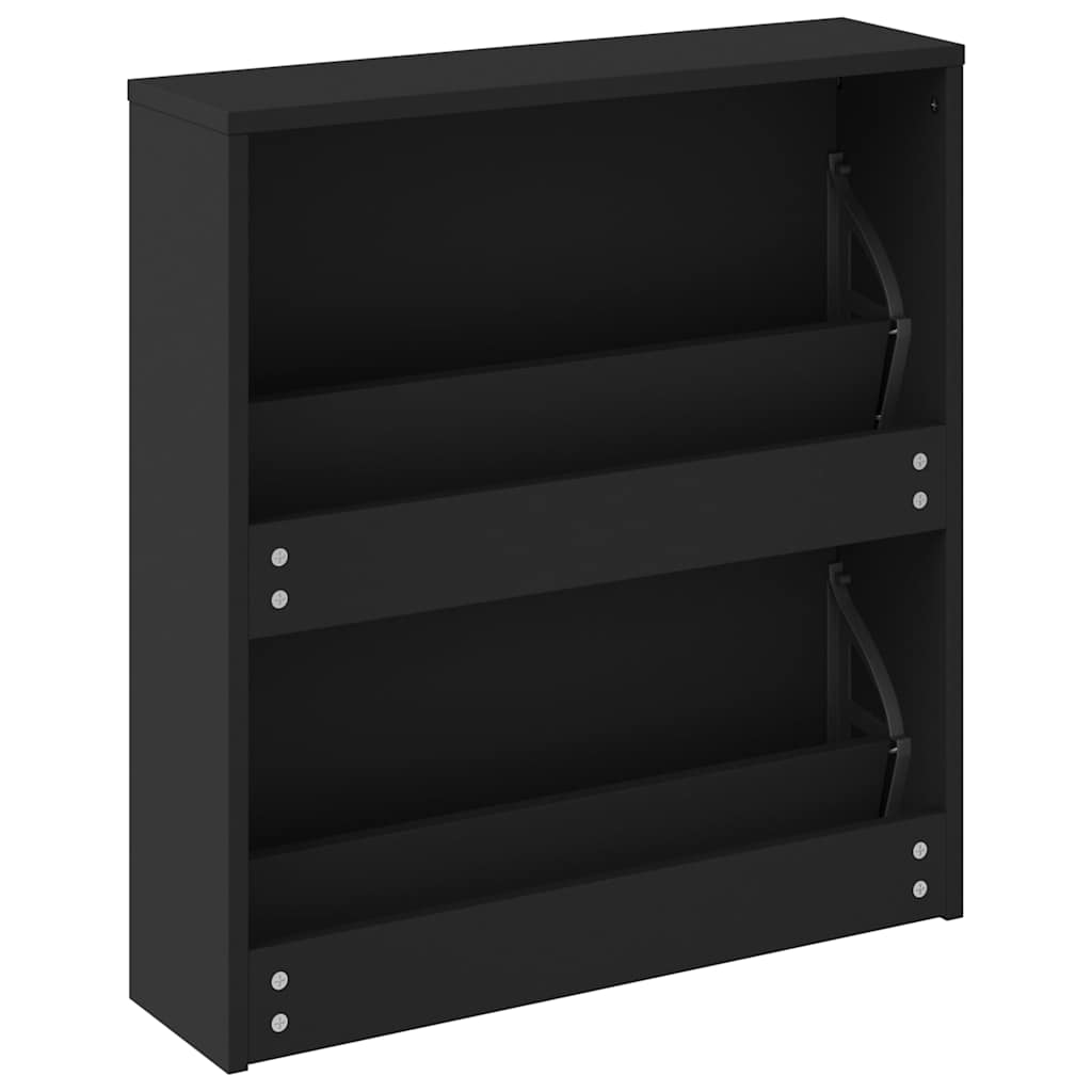 vidaXL Shoe Cabinet with Mirror 2-Layer Black 63x17x67 cm 6