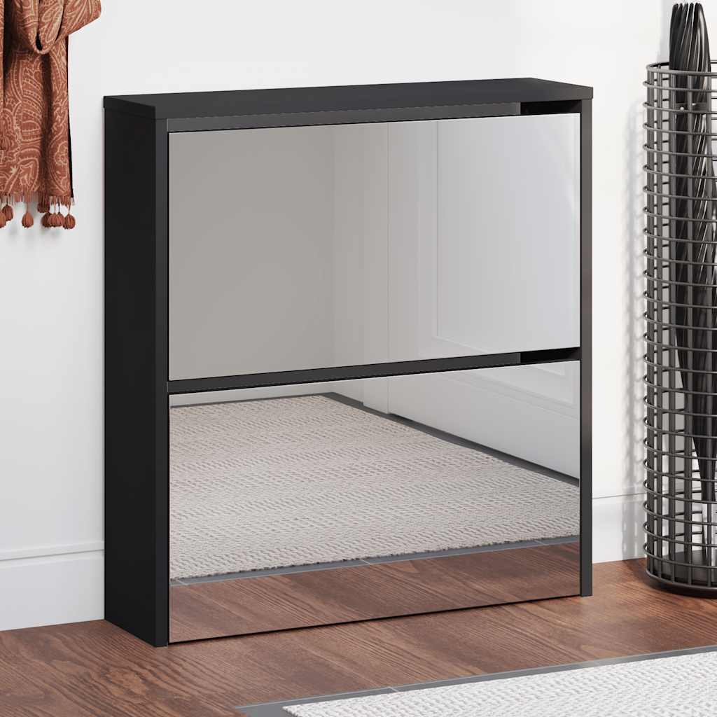 vidaXL Shoe Cabinet with Mirror 2-Layer Black 63x17x67 cm 1