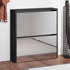 vidaXL Shoe Cabinet with Mirror 2-Layer Black 63x17x67 cm 1