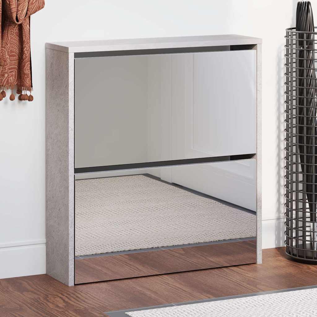 vidaXL Shoe Cabinet with Mirror 2-Layer Concrete Grey 63x17x67 cm 1