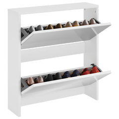 vidaXL Shoe Cabinet with Mirror 2-Layer High Gloss White 63x17x67 cm 3