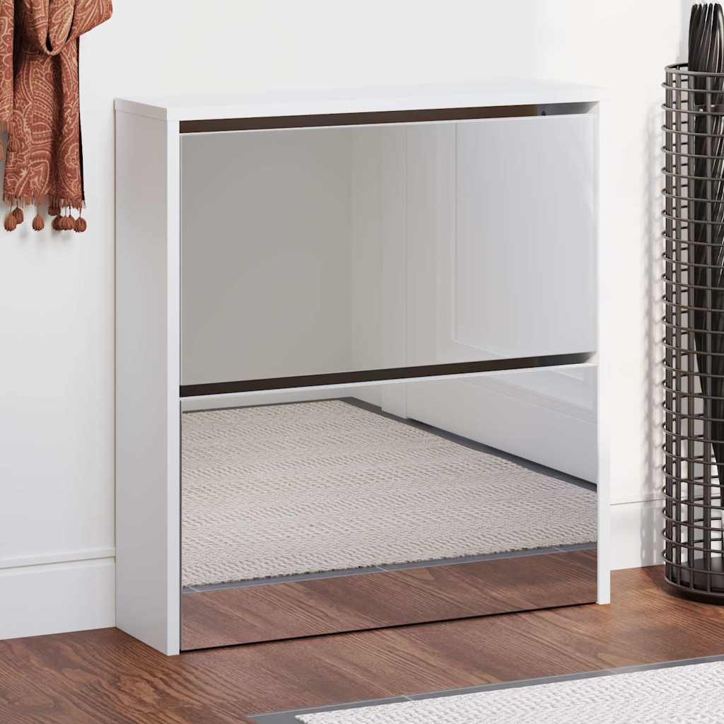 vidaXL Shoe Cabinet with Mirror 2-Layer High Gloss White 63x17x67 cm 1