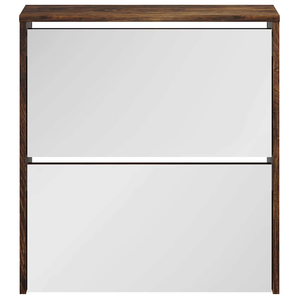 vidaXL Shoe Cabinet with Mirror 2-Layer Smoked Oak 63x17x67 cm 4
