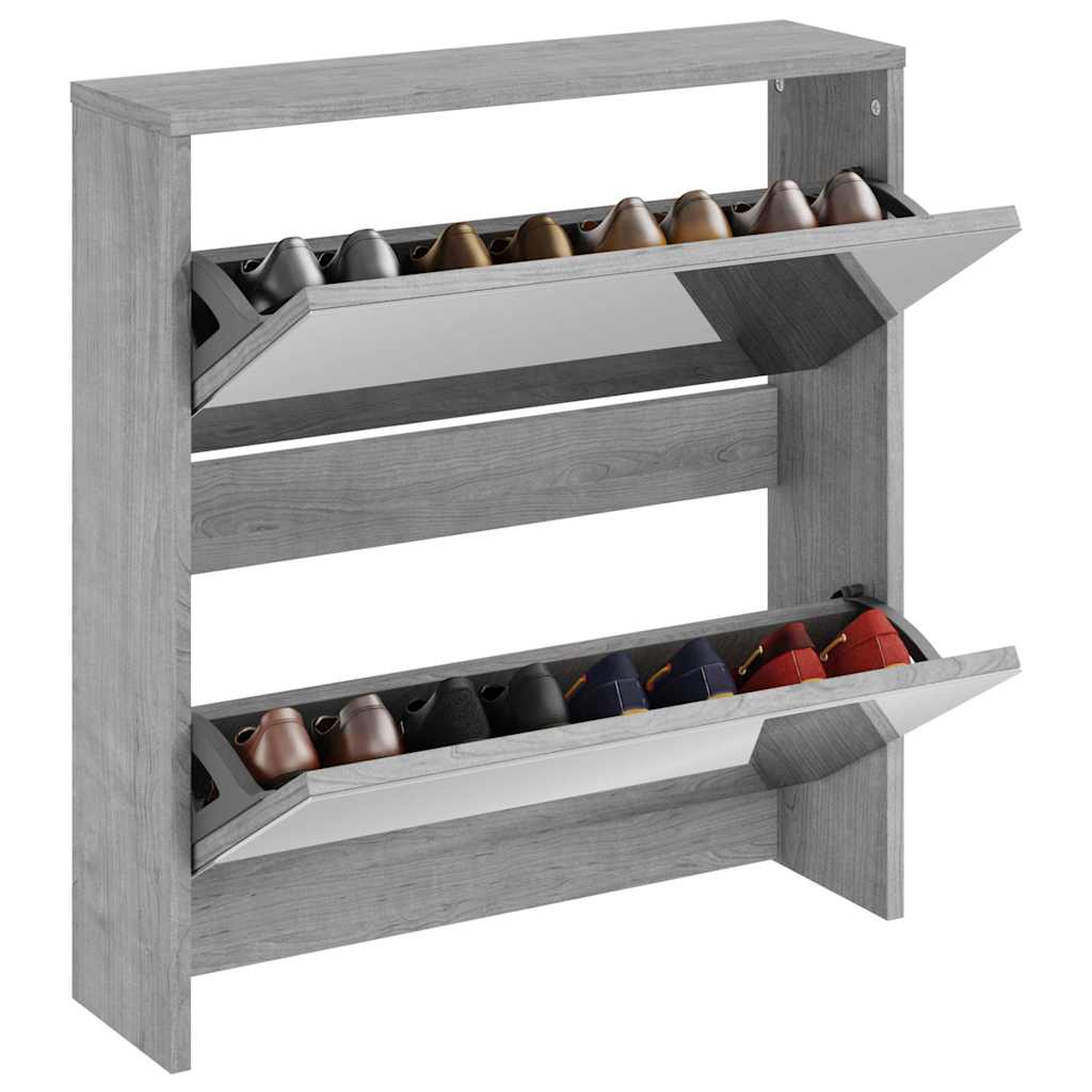 vidaXL Shoe Cabinet with Mirror 2-Layer Grey Sonoma 63x17x67 cm 3