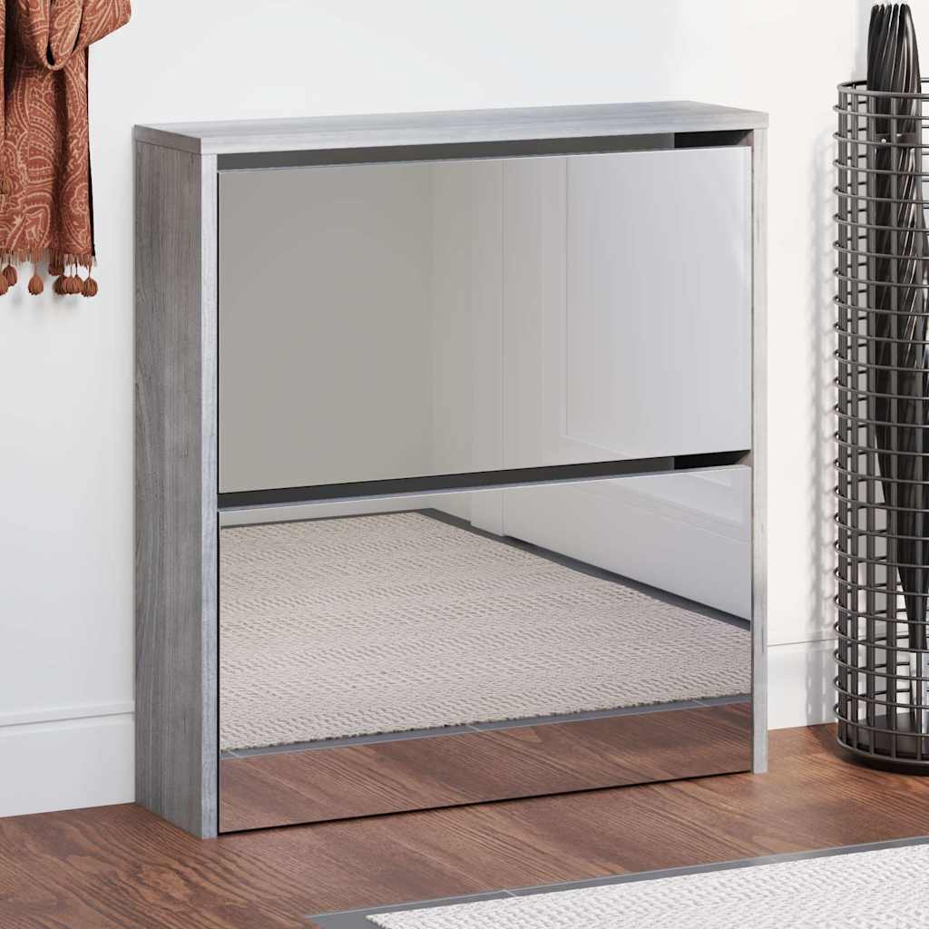 vidaXL Shoe Cabinet with Mirror 2-Layer Grey Sonoma 63x17x67 cm 1