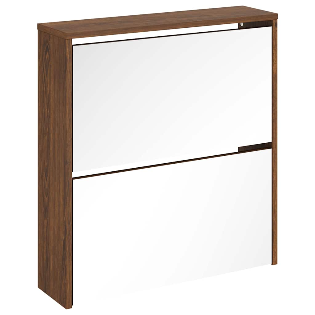vidaXL Shoe Cabinet with Mirror 2-Layer Brown Oak 63x17x67 cm 2