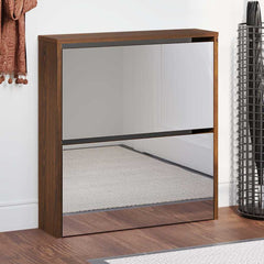 vidaXL Shoe Cabinet with Mirror 2-Layer Brown Oak 63x17x67 cm 1