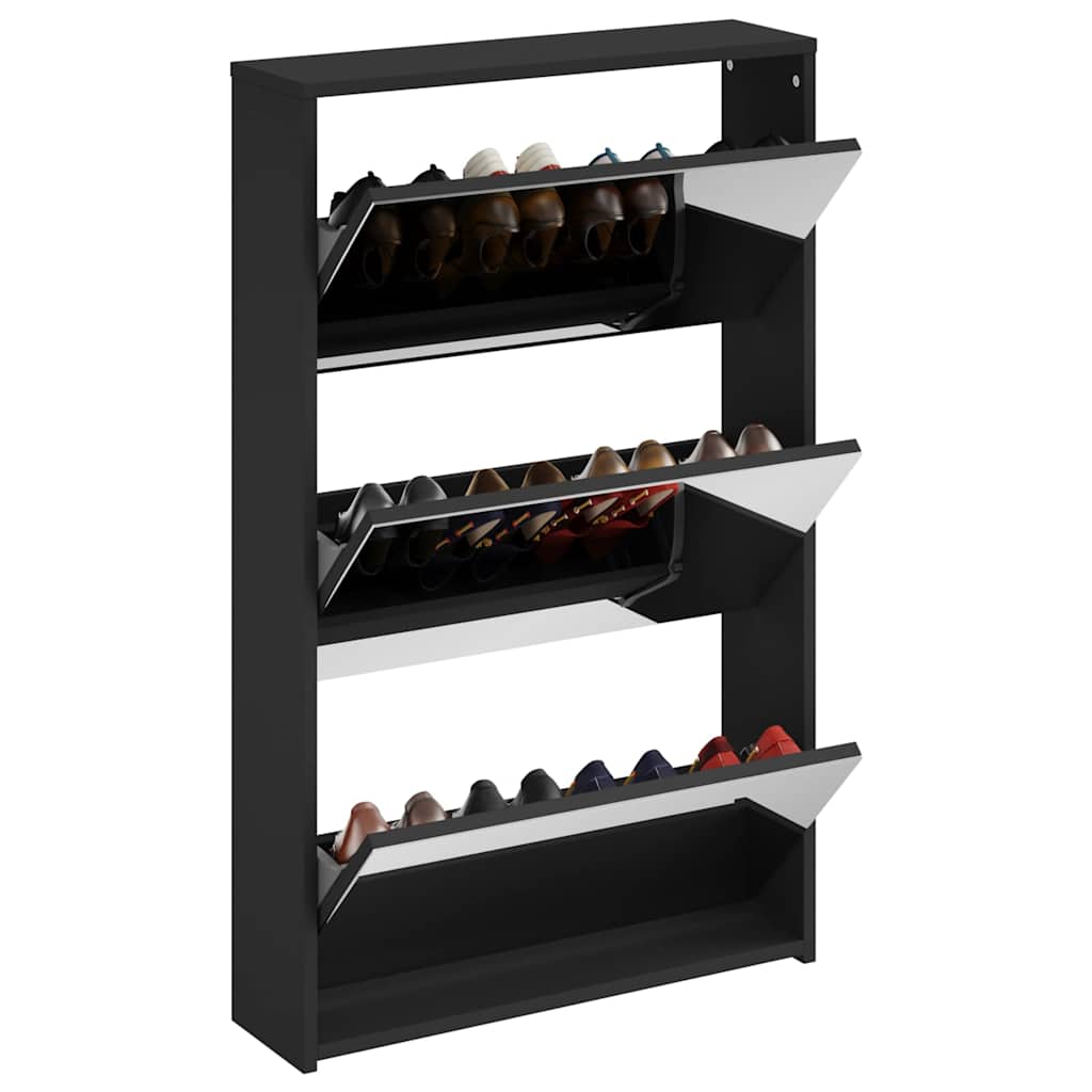 vidaXL Shoe Cabinet with Mirror 3-Layer Black 63x17x102.5 cm 3