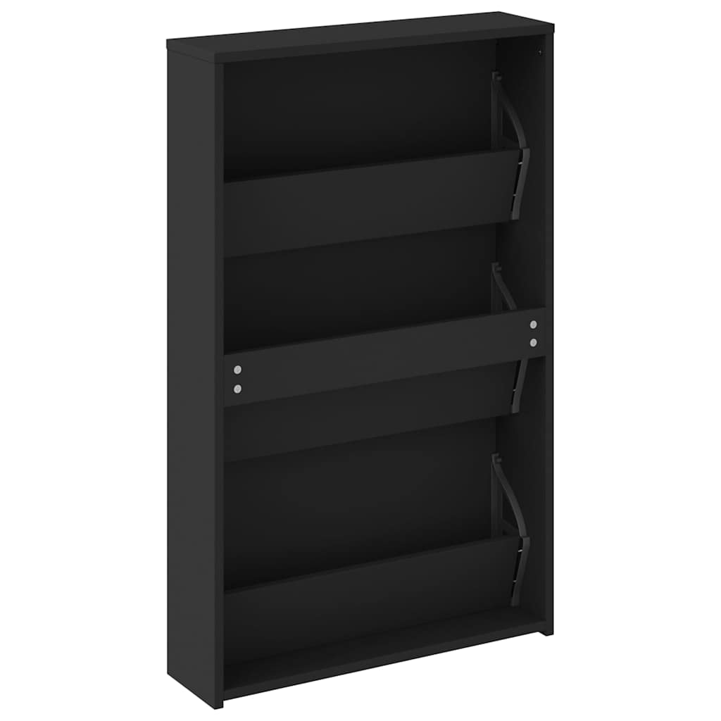 vidaXL Shoe Cabinet with Mirror 3-Layer Black 63x17x102.5 cm 6