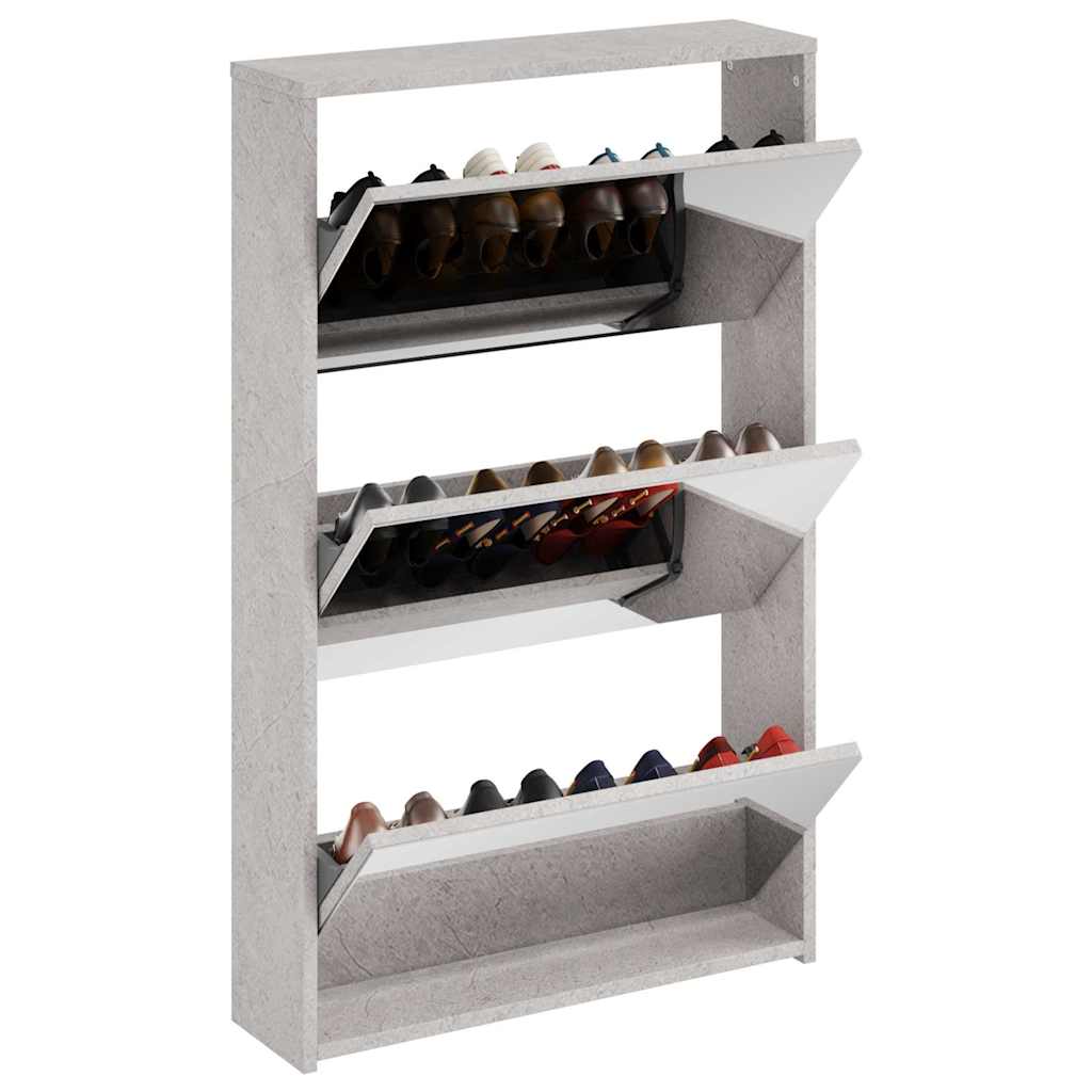vidaXL Shoe Cabinet with Mirror 3-Layer Concrete Grey 63x17x102.5 cm 3