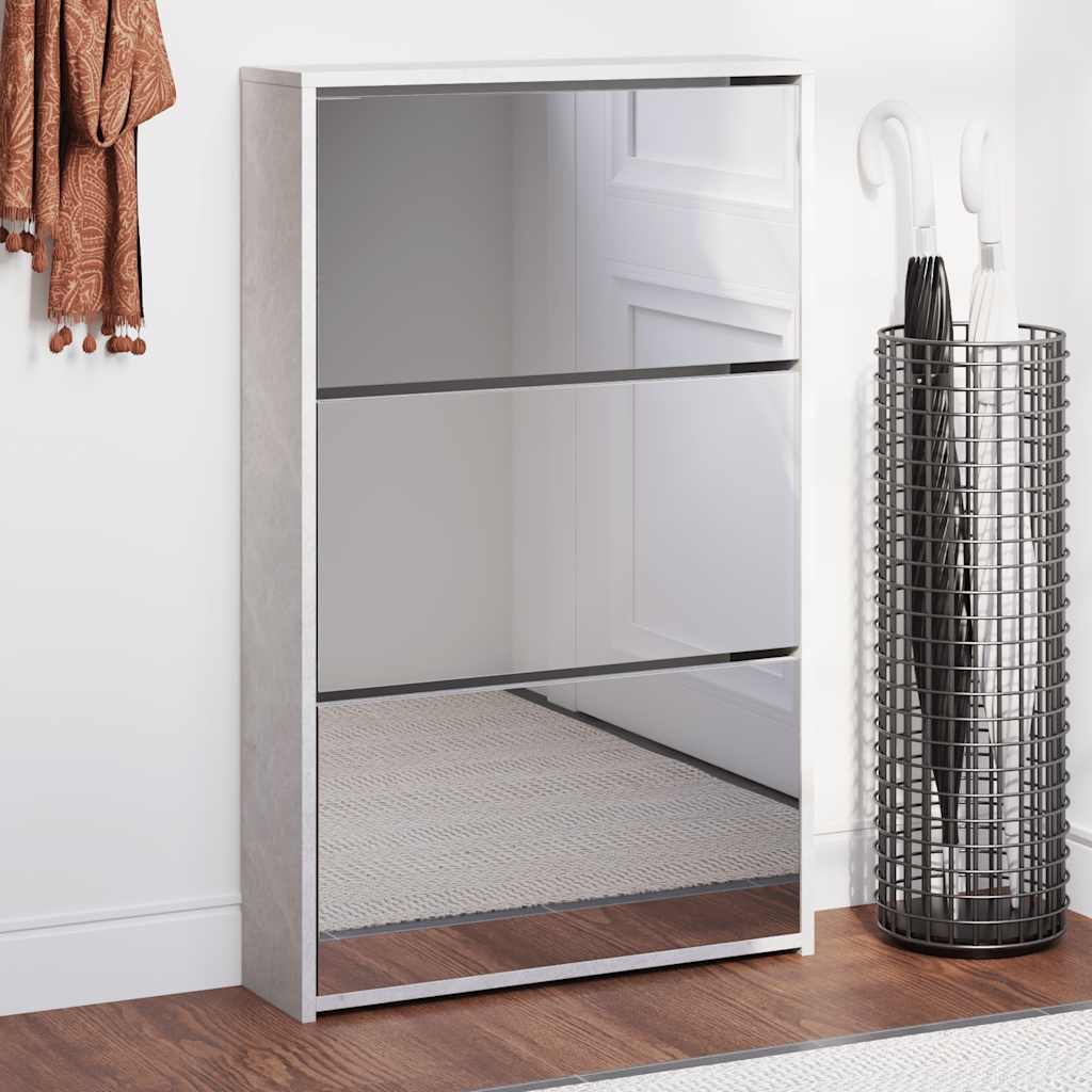 vidaXL Shoe Cabinet with Mirror 3-Layer Concrete Grey 63x17x102.5 cm 1