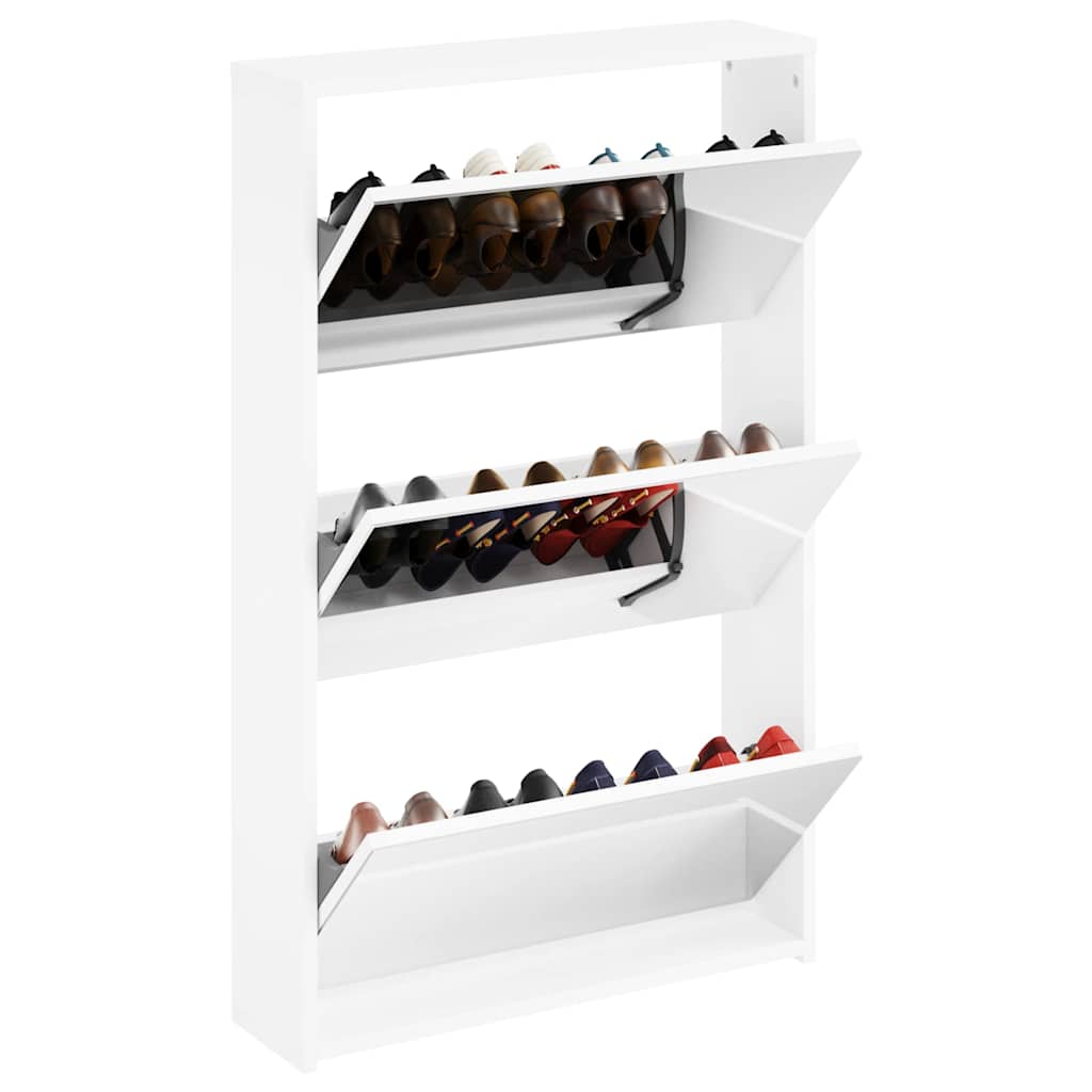 vidaXL Shoe Cabinet with Mirror 3-Layer High Gloss White 63x17x102.5 cm 3