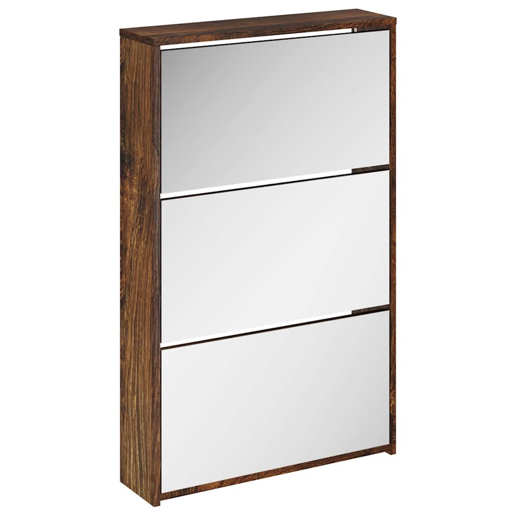 vidaXL Shoe Cabinet with Mirror 3-Layer Smoked Oak 63x17x102.5 cm 2