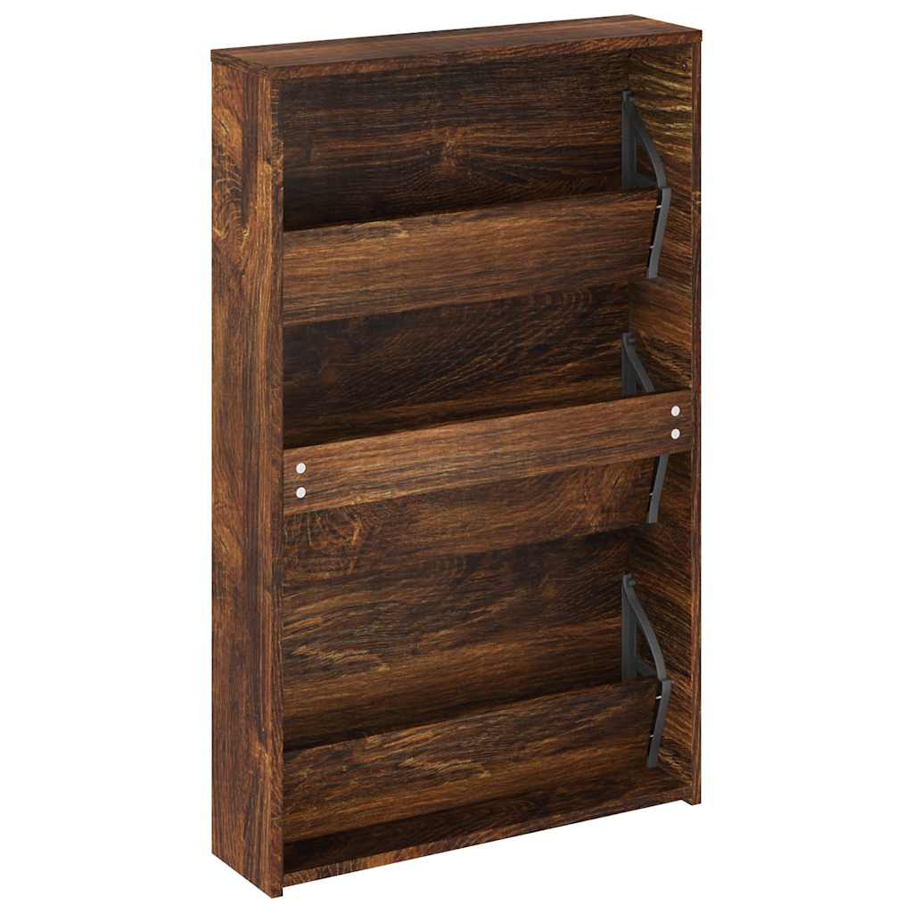 vidaXL Shoe Cabinet with Mirror 3-Layer Smoked Oak 63x17x102.5 cm 6