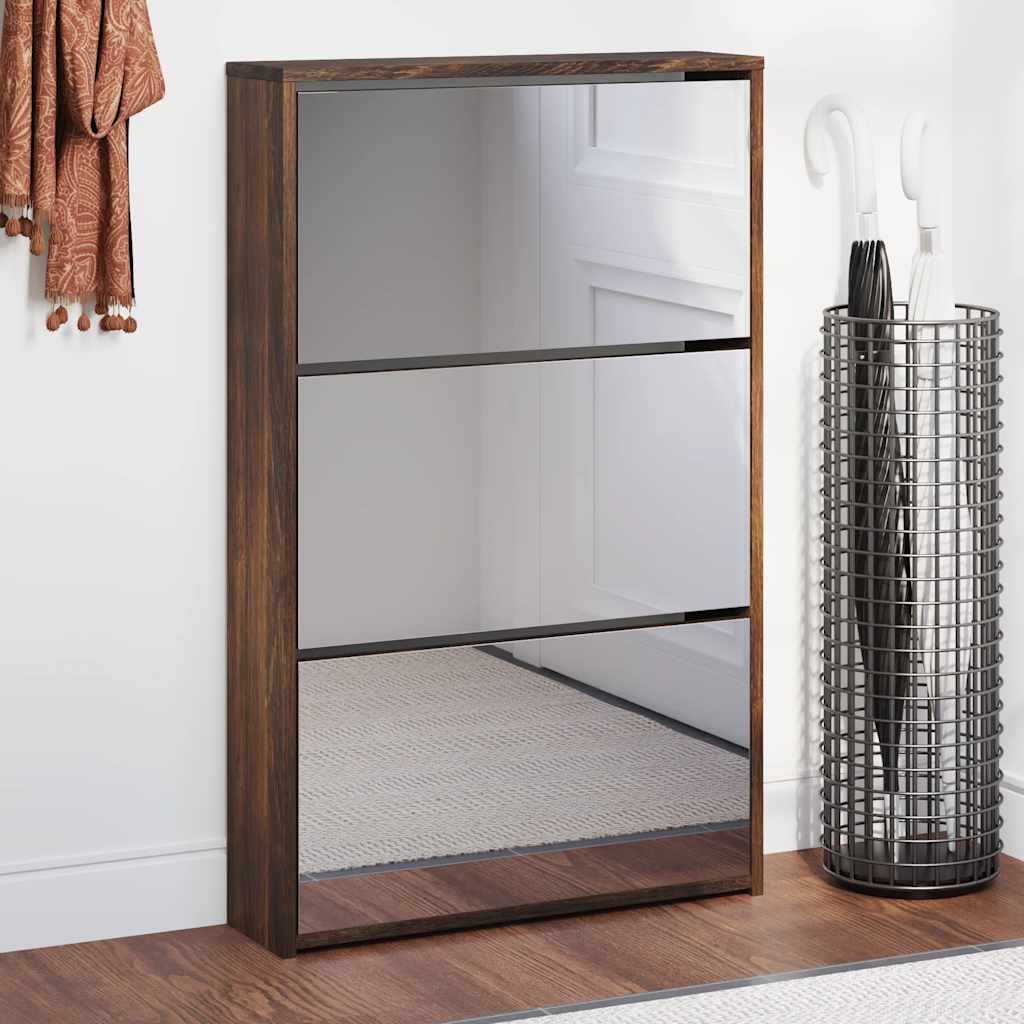 vidaXL Shoe Cabinet with Mirror 3-Layer Smoked Oak 63x17x102.5 cm 1